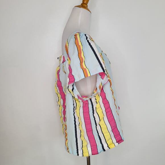 J. Crew Square Neck Seersucker Blouse Candy Striped Rainbow Women Plus 3X - Picture 3 of 11